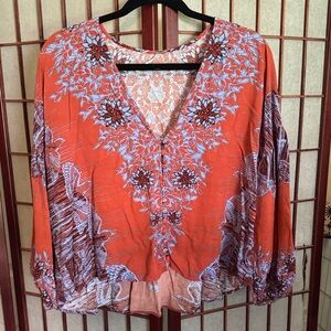 Free People Orange Floral Blouse